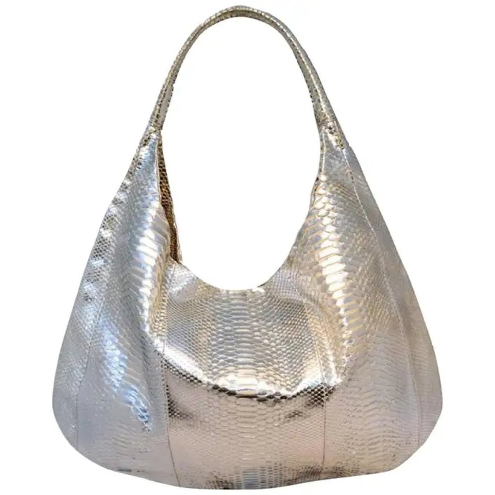 Devi Kroell Silver Snakeskin Hobo Shoulder Bag